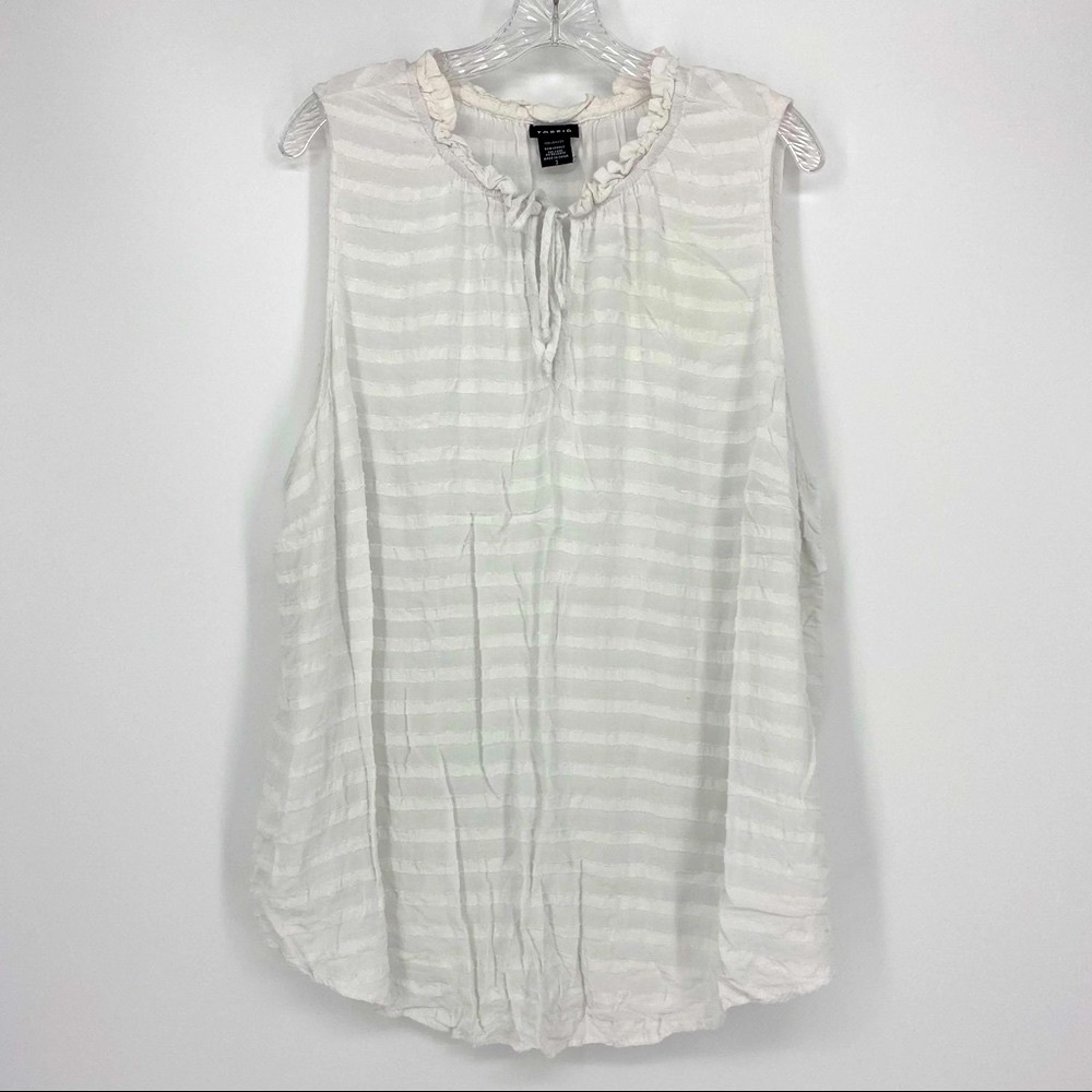 Torrid White Sleeveless Textured Semi Sheer Striped Top V-Neck With Tie Size 3
